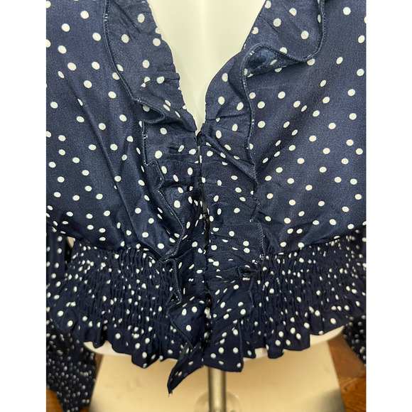 Princess Polly Womens Blouse Size 8 Blue Long Sleeve Ruffle Polka Dot Pullover - Picture 8 of 10